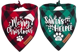 ADOGGYGO Christmas Dog Bandanas, Red Green Plaid Dog Scarf Bib, Premium Cotton Fabric, Multiple Sizes, Merry Christmas Bandanas for Large and Extra Large Dogs Pets (X-Large)