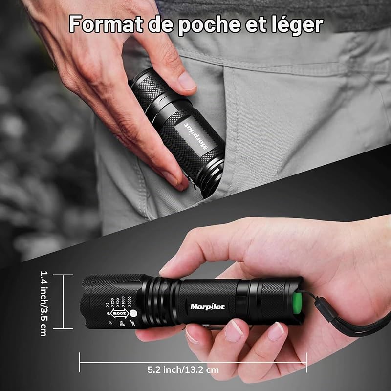 Lampe Torche 2 EN 1, Torche UV 395nm & 500LM LED Puissante, 4 Modes & Zoomable Lampe de Wood Ultraviolet, Détecteur d'Urine, 1pcs