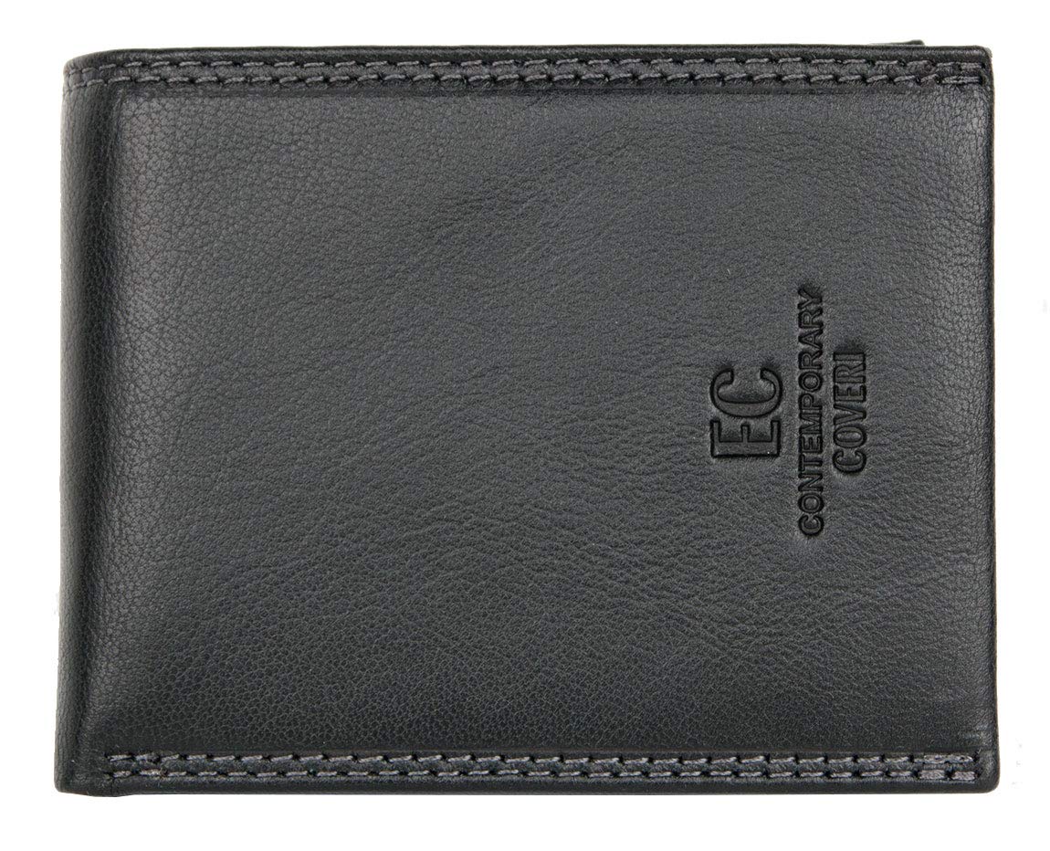 Black Small Tri-Fold Soft Genuine Leather Wallet EC Contemporary