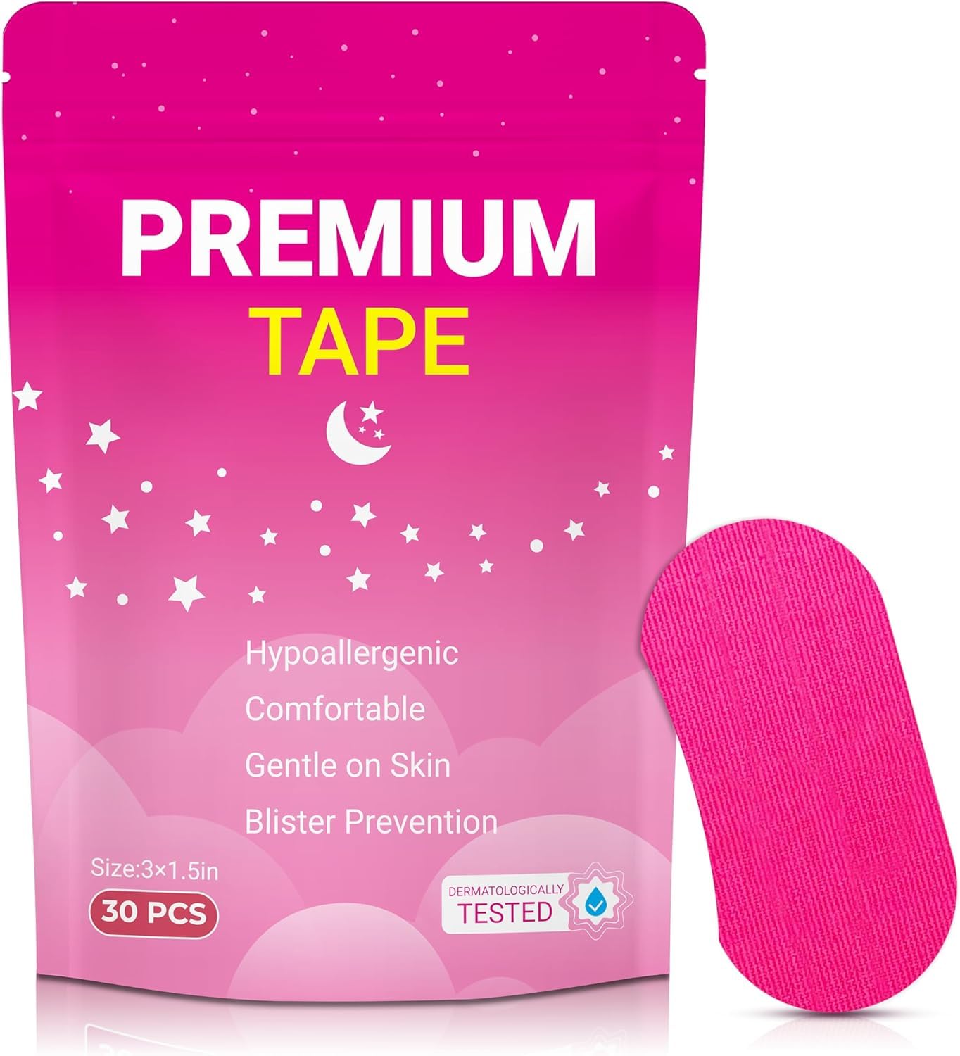 Photo 1 of 30 Pcs Pink Premium Strip Tapes Hypoallergenic Painless Removal Tape, Strong Adhesive Tape Multi-Functional Suitable for Sleeping, Books, Bowling, Heel