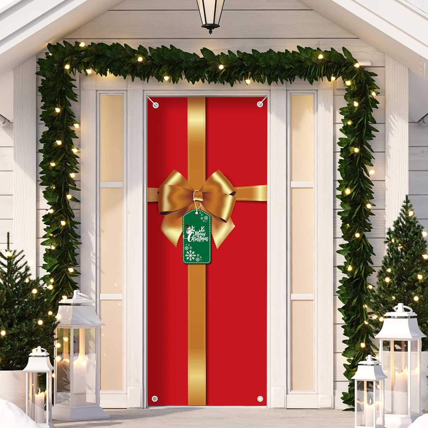 Garage Door Decorations - Christmas Door Cover Hanging Gift Package Door Covers Decoration for Front Door Bathroom Toilet Backdrop Holiday Xmas House Party Supply, 70.9 x 35.4 Inch (Red, 1 Piece)