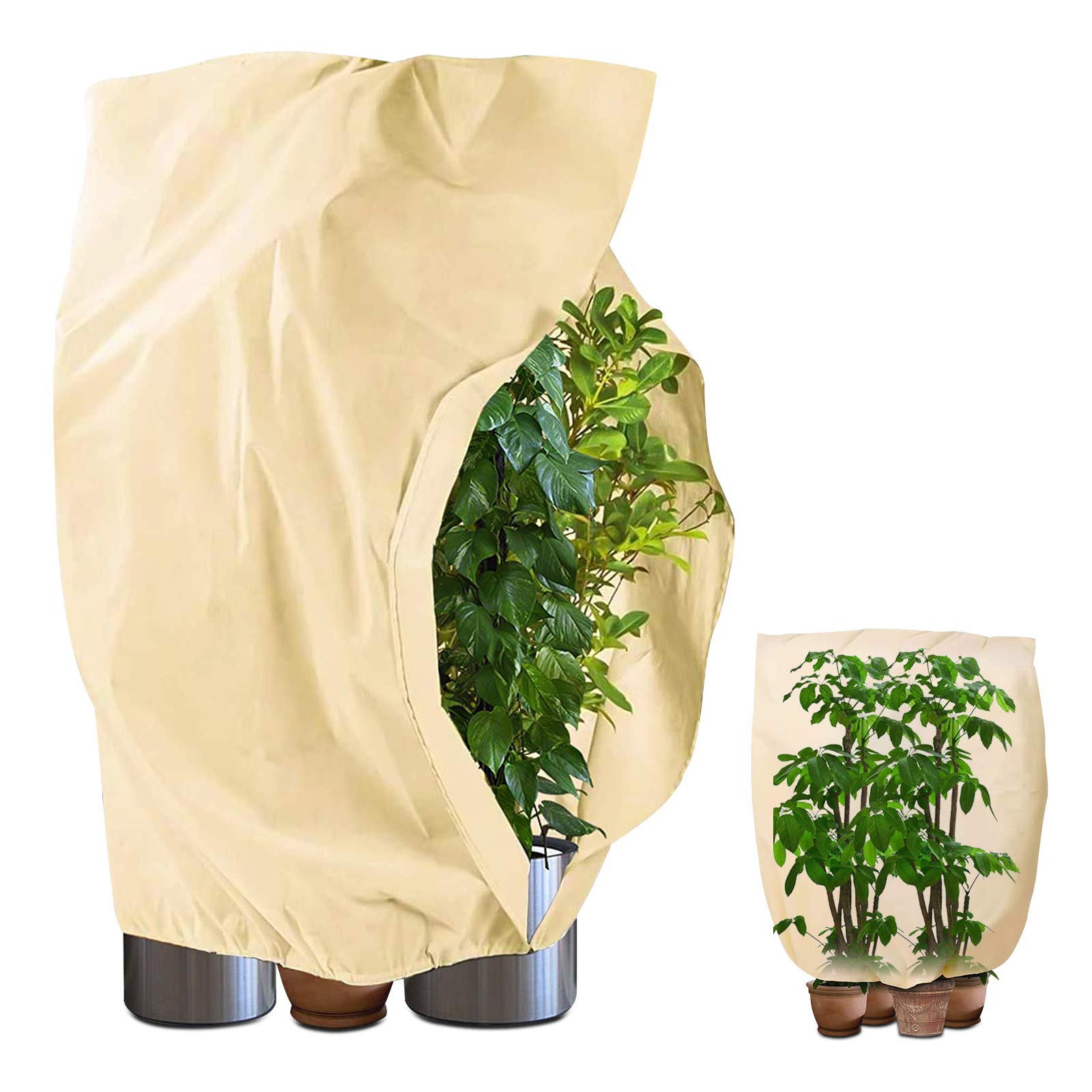 BENESINLU Winter protection for plants, pot plant bag, plant protection covers, winter protection, frost protection, plant protection bag, plant cover with drawstring (180 x 120 cm, beige)