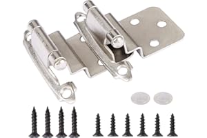 KIW Inset 3/8" Cabinet Hinges Satin Nickel 10 Pairs (20 Pack), Self Closing Hinges for Kitchen Cabinets/Cupboard/Furniture Doors, Bathroom Silver Brushed Nickel Cabinet Door Hinges