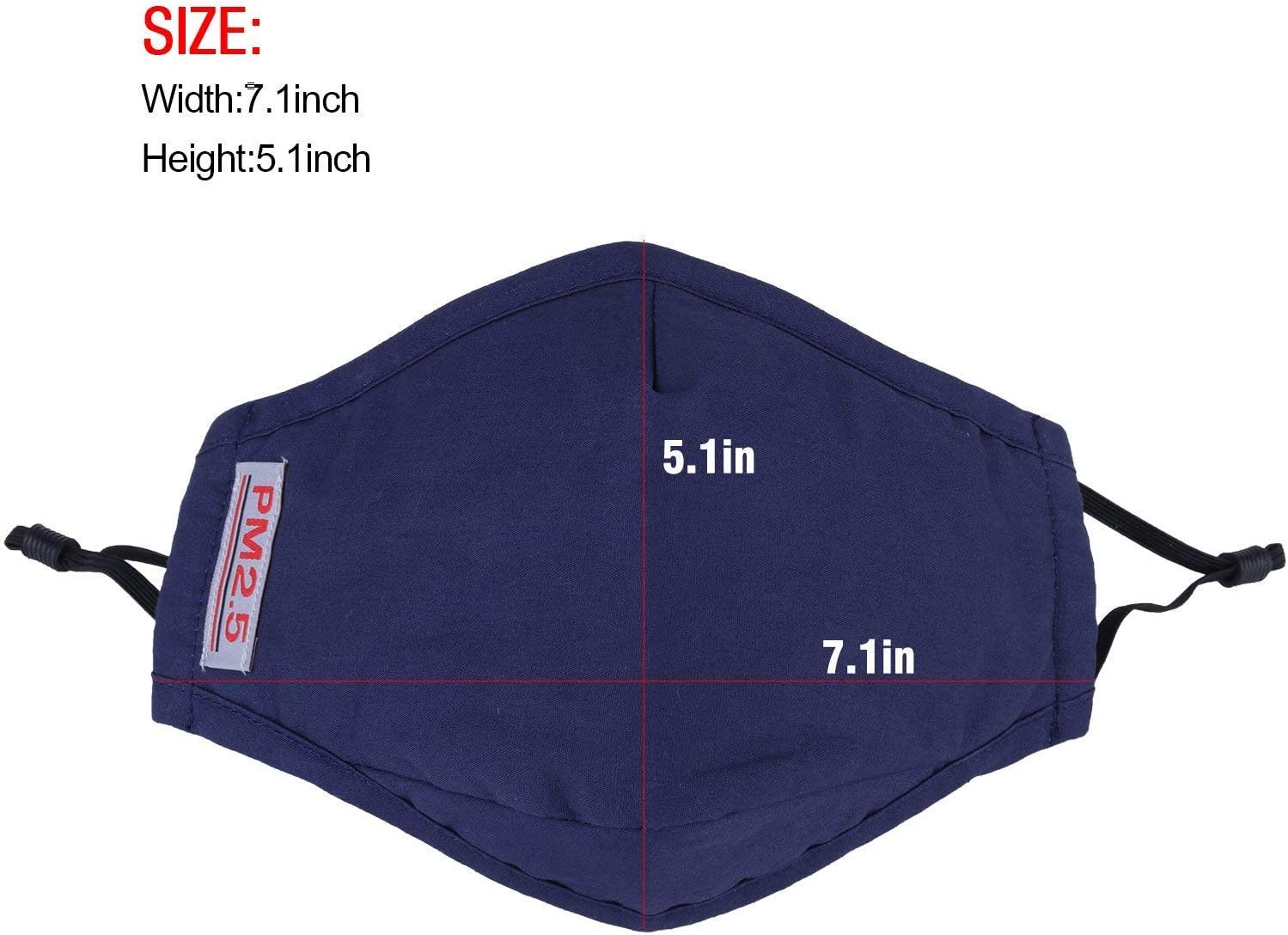 Reusable Mouth Mask with 2 Filters,Reusable Cotton Face Mask for Walking Camping Travel Women-Navy Blue