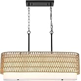 HMVPL Rattan Chandeliers for Dining Room, Boho Dining Room Light Fixture, 5-Lights Linear Kitchen Chandeliers Pendant Light w
