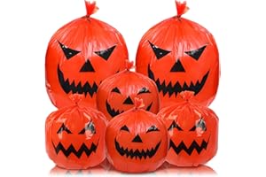 IWNTWY Halloween Leaf Bags, 6 Large & Small Plastic Reusable Pumpkin Bags with Twist Ties for Outdoor Party & Garden Decorations