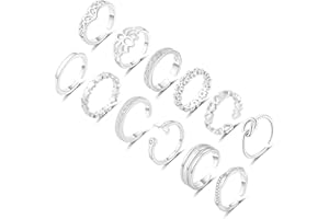 ZHESHY 12PCS 14K Gold Plated Toe Rings for Women Adjustable Silver Gold Toe Ring Set Cute Flower CZ Heart Toe Rings Band Open