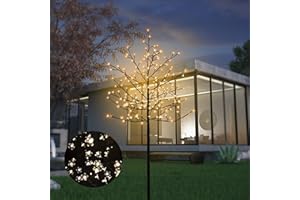 JOINTWIN LED Solar Lighted Cherry Blossom Tree,6Ft Light up Cherry Tree Outdoor with 200 Crystal Flower Detachable for Pathway Porch Yard Patio Garden Decor Holiday Decorations Christmas Easter Warm White