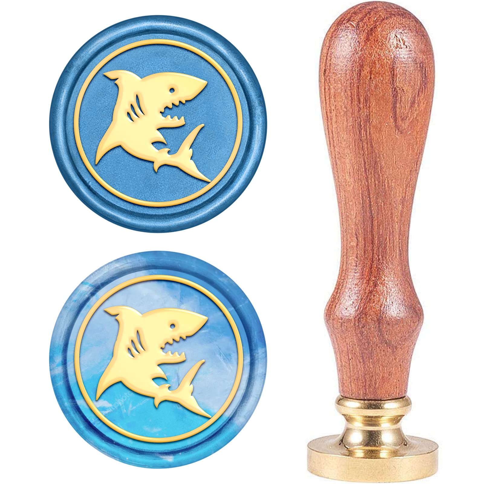 CRASPIRE Wax Seal Stamp Shark, Ocean Animal Sealing Wax Stamps Retro Wood Stamp Wax Seal 25mm Removable Brass Head Wood Handle for Envelope Invitation Wedding Embellishment Bottle Decoration Gift Card