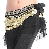 MUNAFIE Belly Dance Hip Scarf Belly Dancing Multi-Row Coin Noisy Belt Skirt