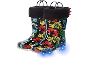 FUNCOO PLUS Kids Winter Rain Boots, Toddler Warm Fleece Snow Boots, Children Waterproof Mud Boots