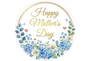 D4DREAM 72Pcs Mothers Day Stickers - 1.5'' Waterproof Blue Floral Happy Mother's Day Labels Stickers Gift Tags for Envelope S