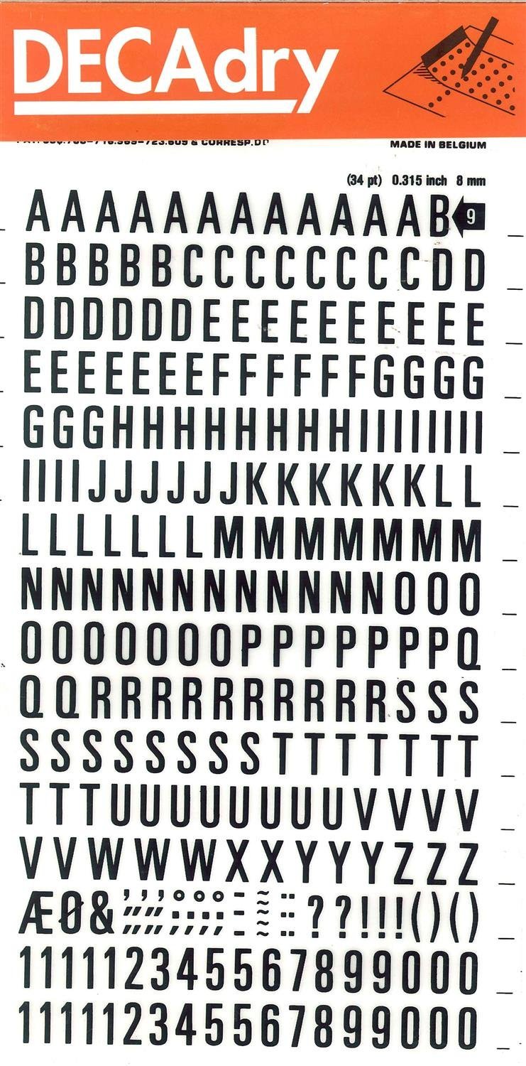 Black Transferable Letters and Numbers Letters and Numbers 8 mm Black