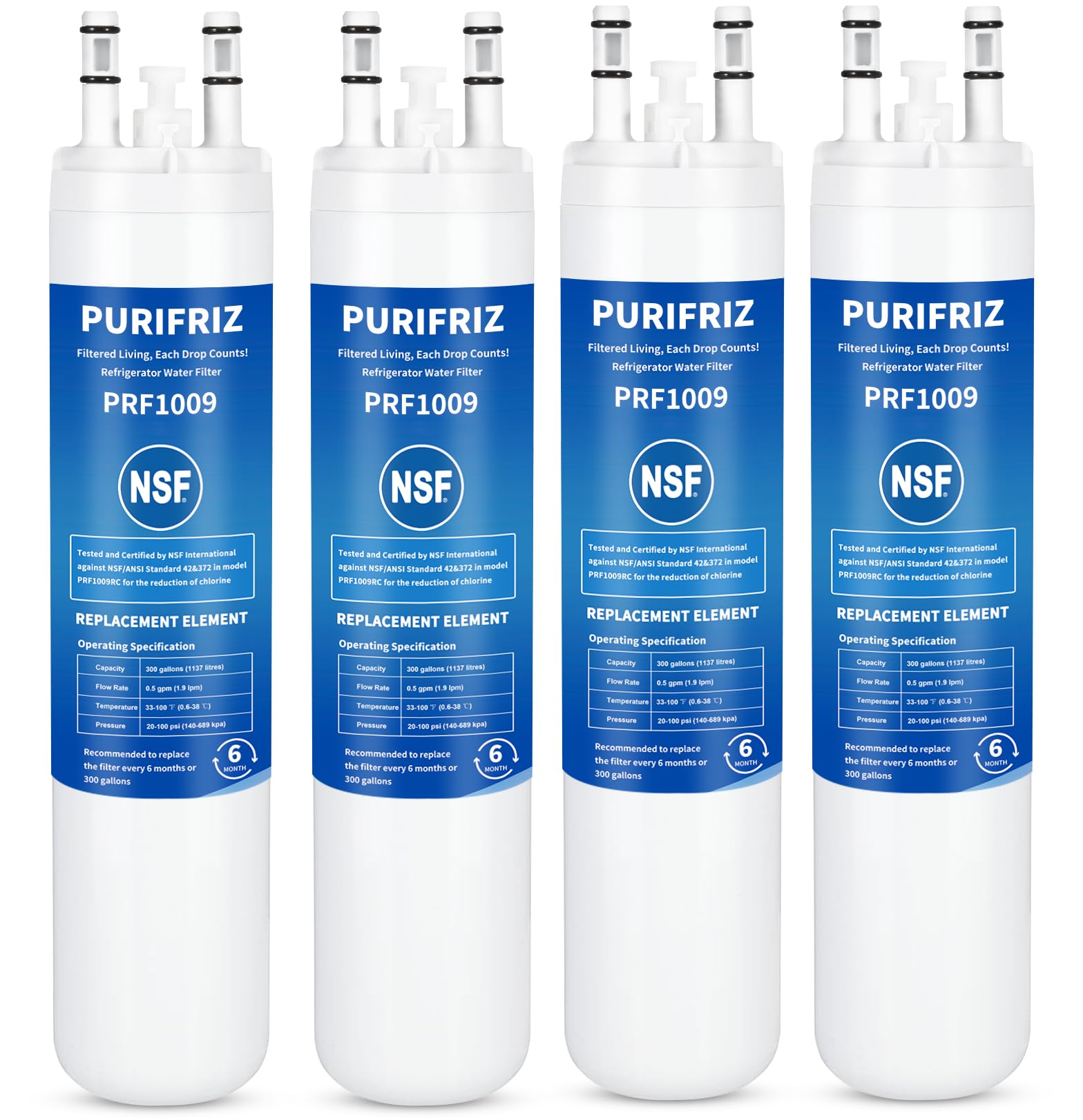 Photo 1 of PURIFRIZ Refrigerator Water Filter Compatible with Kenmore 9999, 469999, 46-9999, A0094E28261 Water and Ice, NSF Certified, 6 Month / 300 Gallon, 4 Pack