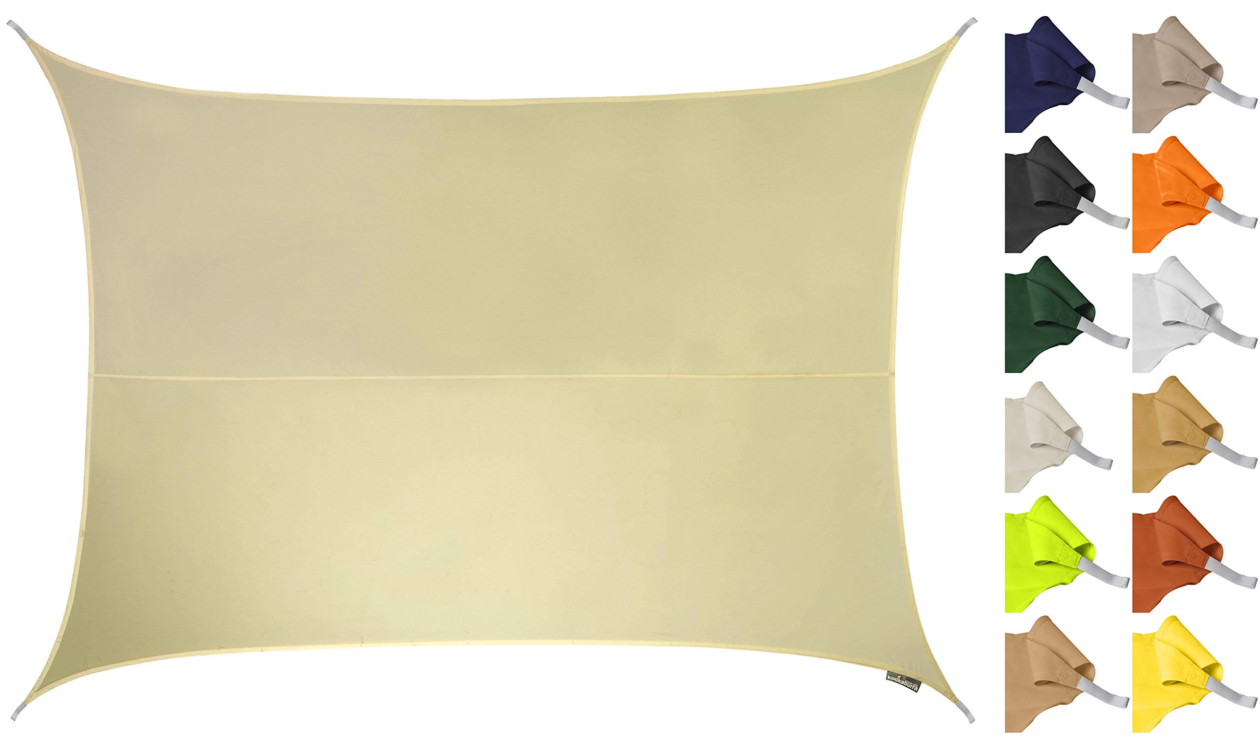 Kookaburra 5m x 4m Rectangle Water Resistant Garden Patio Sun Shade Sail Canopy 96.5% UV Block with Free Rope (Ivory)