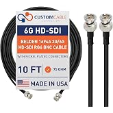 Custom Cable Connection 10 Foot Belden 1694A 6G HD-SDI RG6 BNC Cable (75 Ohm) Black Jacket