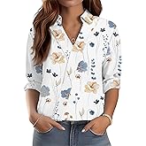 LOMON 3/4 Length Sleeve Womens Tops Dressy V Neck Collared Shirts Trendy Business Casual Work Blouses Vacation Outfits 2026