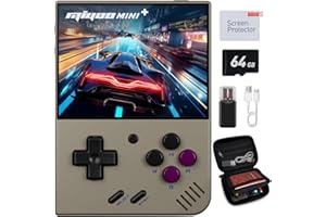 MIGOFEE Miyoo Mini Plus Handheld Game Console, with Dedicated Storage Case, 3.5 Inch IPS 640x480 Screen, 64G TF Card with 10,000+ Games, 3000mAh 7+Hours Battery, Support Wireless Network (Gray 64G+Case)