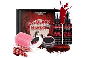 COKOHAPPY 4PCS Fake Blood Kit Halloween Makeup - Coagulated Blood 1.05oz + Fake Blood Spray 1.76oz + Stage Blood 1.76oz, Realistic Washable Special Effects SFX Makeup Set, for Zombie Vampire Monster