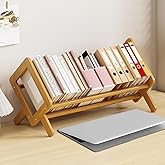 Fox Claw Wood Tilting Bookcase in Living Room/Home/Office, Desktop Book Shelf Organizer Bookshelves Storage Rack for CDs/Magazine/Books Display (Yellow, 16"-L)