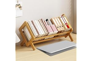 Fox Claw Wood Tilting Bookcase in Living Room/Home/Office, Desktop Book Shelf Organizer Bookshelves Storage Rack for CDs/Magazine/Books Display (Yellow, 16"-L)