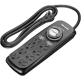 DEWENWILS Timer Power Strip with 8 Outlets, 6FT Flat Plug for Reptile Light | Overload Protection,4 Timed &amp; 4 Always On,14/3 Cord,15A Mechanical Outlet Timer Indoor for Tank,Aquarium