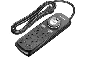 DEWENWILS Mechanical Timer Power Strip with 8 Outlets, 6FT Power Cord & Flat Plug, Overload Protection Mechanical Timer, Outlet Timer Indoor for Tanks, Aquarium, Grow Lights, Reptile Light, UL Listed