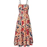 GRACE KARIN Summer Dresses for Women 2026 Vacation,Smocked Floral Maxi Dress,Boho Beach Sundress with Pocket Fashion Clothing