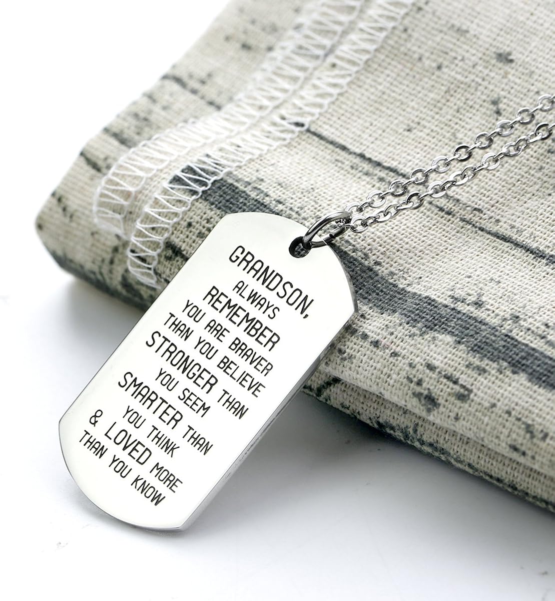 danjie to My Grandson Dog Tag Military Stainless Steel Pendant Necklace Grandson Always Remember You are Braver Stronger Smarter Than You Think: Jewelry