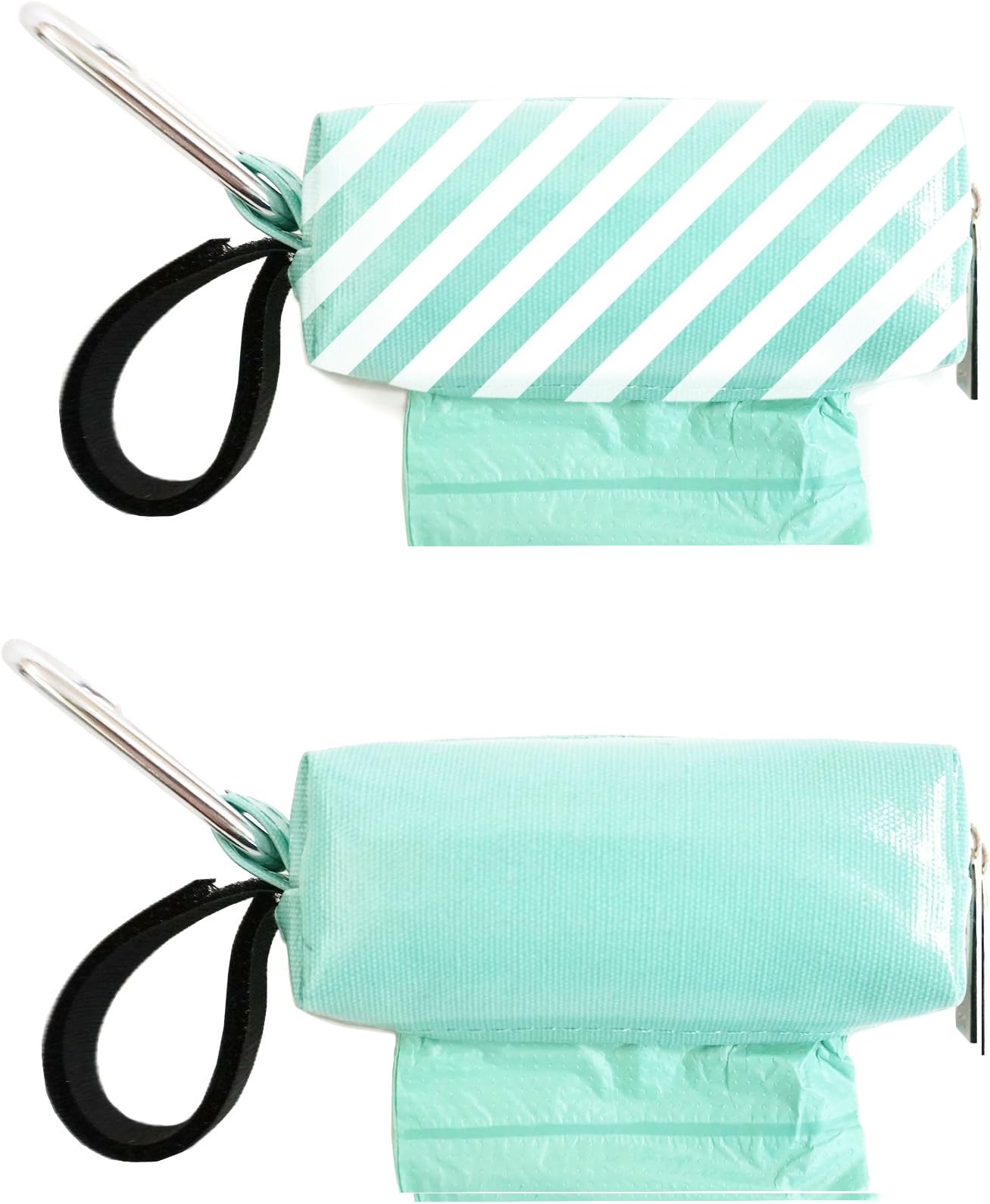 Oh Baby Bags Diaper Bag Clip-On Dispensers with Disposable Bags for Dirty Diapers and Other Messes -Set of 2 - Seafoam and Seafoam Stripe