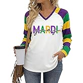 Cutesong Fat Tuesday Shirt for Women Carnival NOLA T-Shirt New Orleans Party Long Sleeve Tops