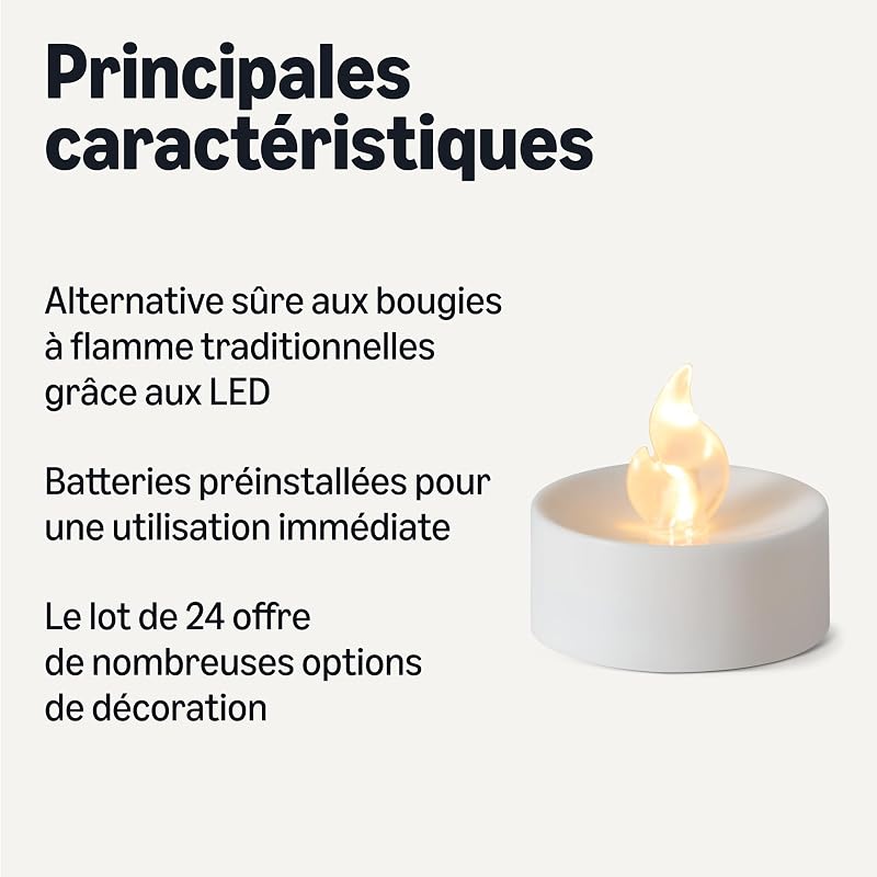 LED Flameless Tea Lights Battery Operated Candles with Batteries Included, Pack of 24, 3.7 cm (L) x 3.7 cm (B) x 3.3 cm (H), White — photo 2 sur 5