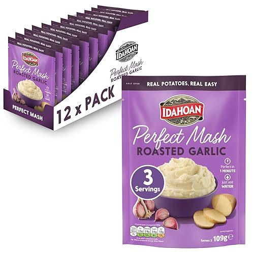 Idahoan Roasted Garlic Mash Potato - Gluten Free Vegetarian Mash Potatoes Cooks in 1 Minute Ready to Eat Food Roasted Garlic Bulk
