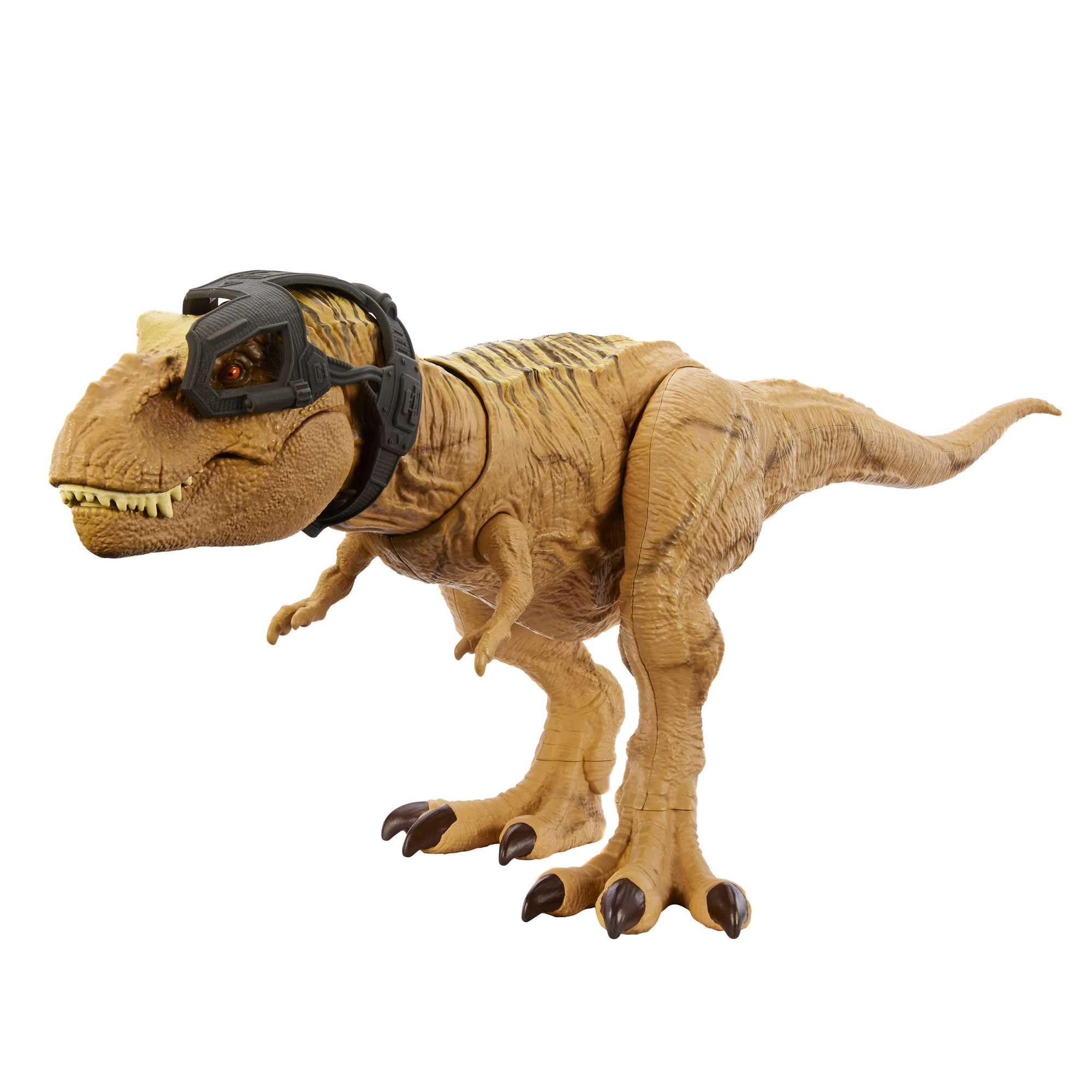 Mattel JURASSIC WORLD Jagen Und Zermalmen Tyrannosaurus-Rex - Dinosaurier Spielzeugfigur mit Geräuschen, Tracking-Ausrüstung für digitale Spiele, einzigartiger Wüstenlook, für Fans ab 4 Jahren, HNT62