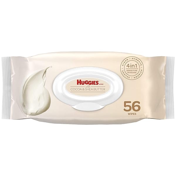 HUGGIES NOURISH CARE BABY WIPES SENSITIVE SKINCARE SCENTED WATERBASED FLIPTOP PACK, 56 COUNT