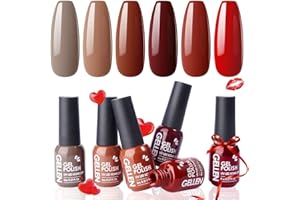 Gellen Gel Nail Polish Set,Red Brown 6 Colors Gel Polish Set, All Season Neutral Nail Polish Soak Off UV Gel DIY Salon Home