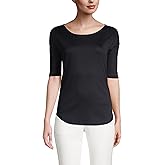Lands' End Women's American-Grown Supima Micro Modal Elbow Sleeve Balletneck Curved Hem Top