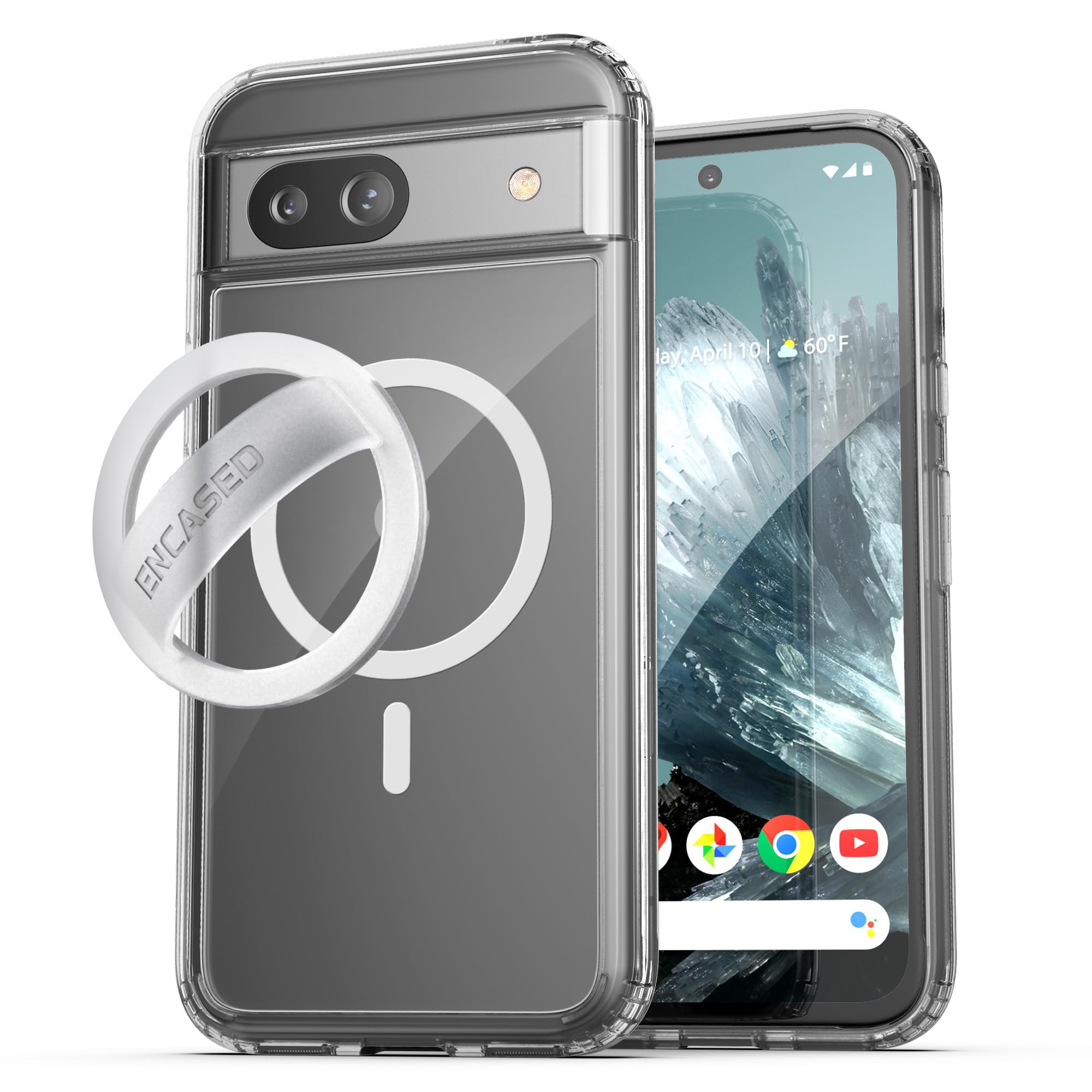 ENCASED MAG Case for Google Pixel 8a Case with Ring Grip Compatible with MagSafe, Magnetic Cover with Silicone Phone Holder (Clear)