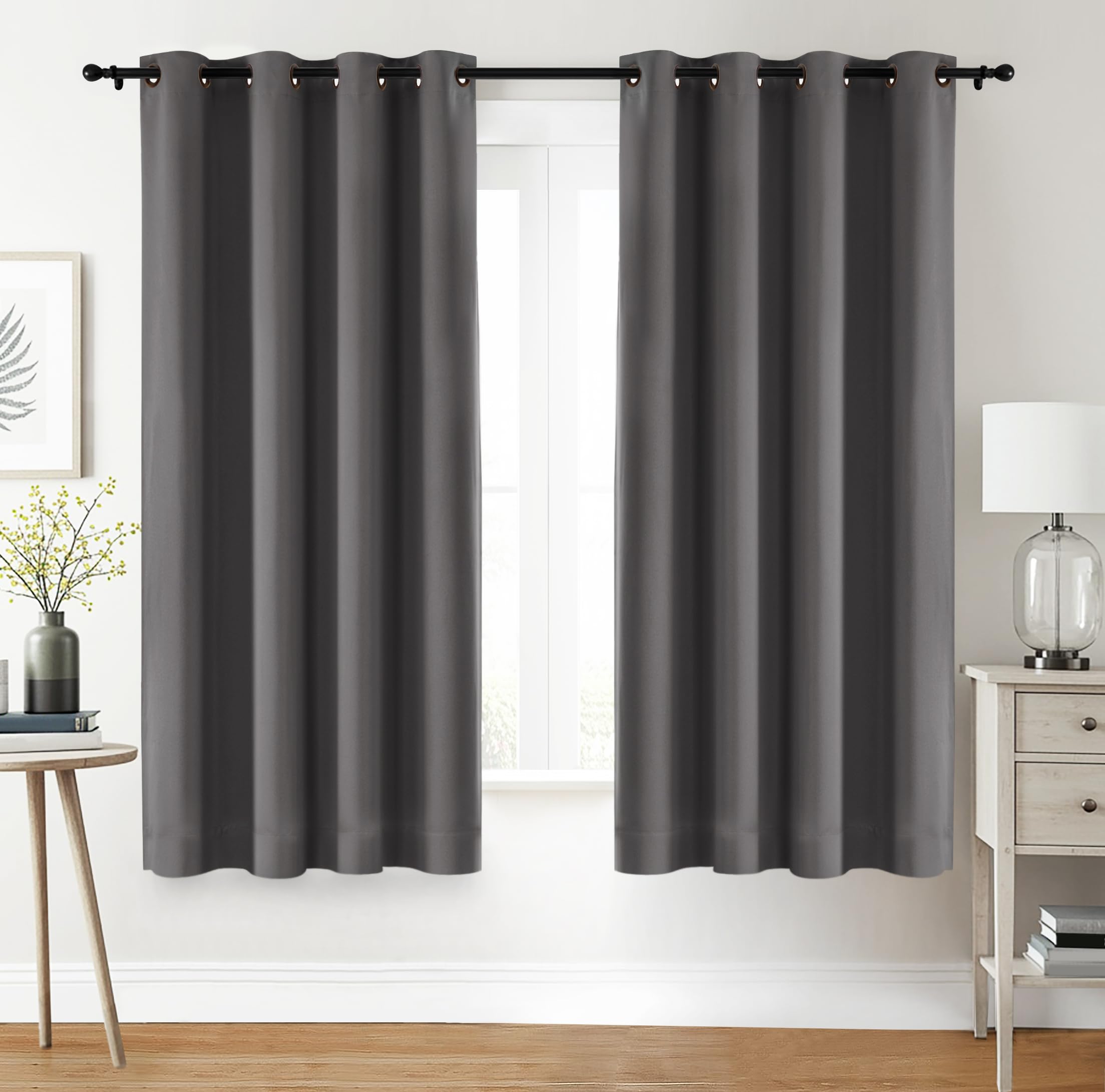 Utopia Bedding Blackout Curtains Grommet Thermal 2 Panels Drapes [Grey, 52 x 63 Inches] Sound Insulated Curtain for Bedroom and Living Room