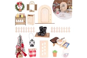 30 Pcs Accessories for Elf Doll, Wooden Fairy Door Christmas Elf Door Kit, Tiny Christmas Elf Magic Door on Dollhouse Accesso