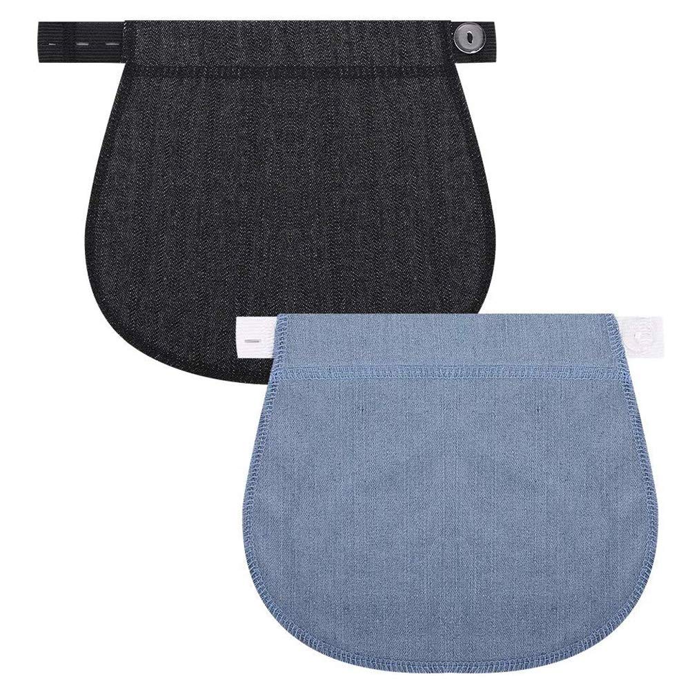 2 Pieces of Denim Elastic Waist Extension for Pregnant Women, Extending Pregnant Jeans, Suitable for Pregnant Women, Obese (Black, Blue)