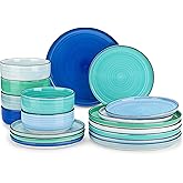 vancasso Bonita Dinnerware Sets 18 Pieces, Blue Stoneware Dishes Set for 6, Plates Set and Bowls Sets, Dishwasher and Microwave Safe