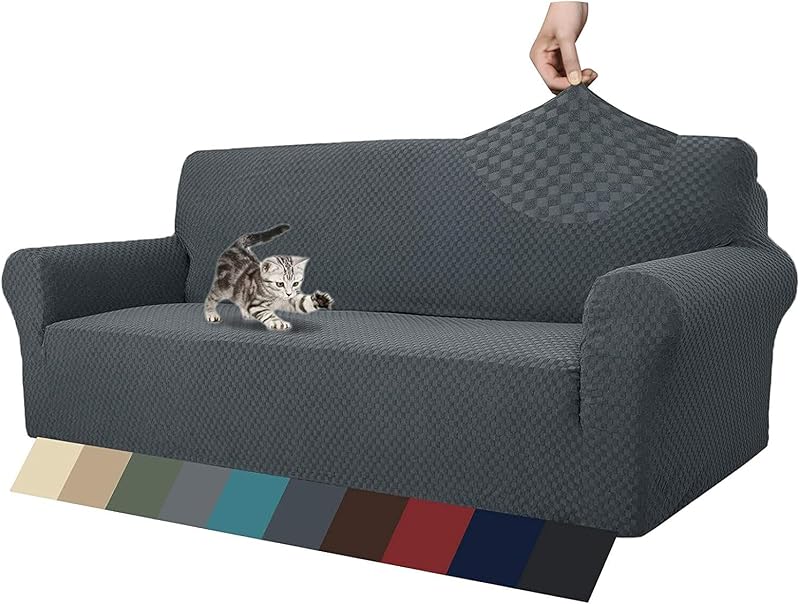 MAXIJIN Newest Jacquard 3 Seater Sofa Cover Dark Grey Anti-Slip 1-Piece