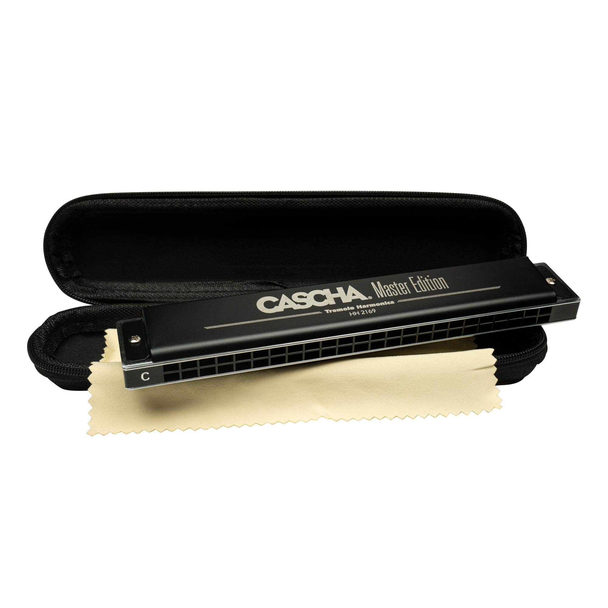CASCHA Master Edition Tremolo Harmonica, 24 holes, C-major, including soft case and care cloth, professional diatonic tremolo harmonica, black