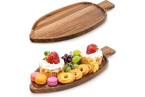 YOUEON 2 Pcs Acacia Wood Leaf-Shaped Serving Trays (13" x 5.5"), Food-Safe Wooden Platters for Snacks, Fruits, Appetizers, De