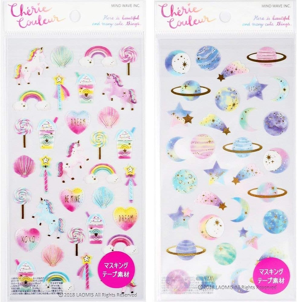 Mind Wave Japanese Masking Washi Foil Stamping Sticker Sheets (Dreamy [ 78858 ] + Galaxy [ 78860 ] - 66 Stickers)