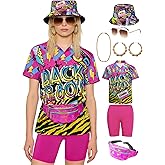 Verceco 80s 90s Outfits for Women Unisex Hip Hop Women Costume Accessory Sets Retro 90s Themed Party Outfits 7PC
