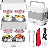 Svfreyavis Electric Lunch Box for Adults, 2L Dual-Layer Stainless Steel Heated Food Warmer with 4 Containers, 200W Fast Heating Lunchbox for Work/Home/Office, Lonchera Para Mujeres y Hombres, White