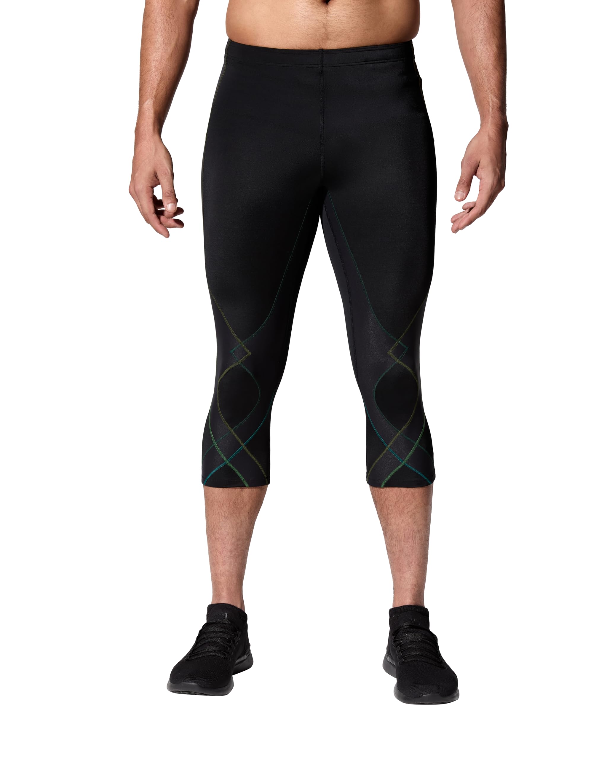CW-X Men’s Stabilyx Joint Support 3/4 Compression Tight, Capri Pants for Running and Recovery, Black/Forest, X-Large