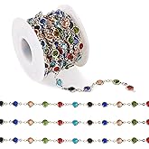 PH PandaHall Pandahall 16.4 Feet Crystal Rhinestone Chains Platinum Plated Handmade Brass Chains Colorful Glass Flat Round Link Chains for Bracelet Necklace Jewelry Making